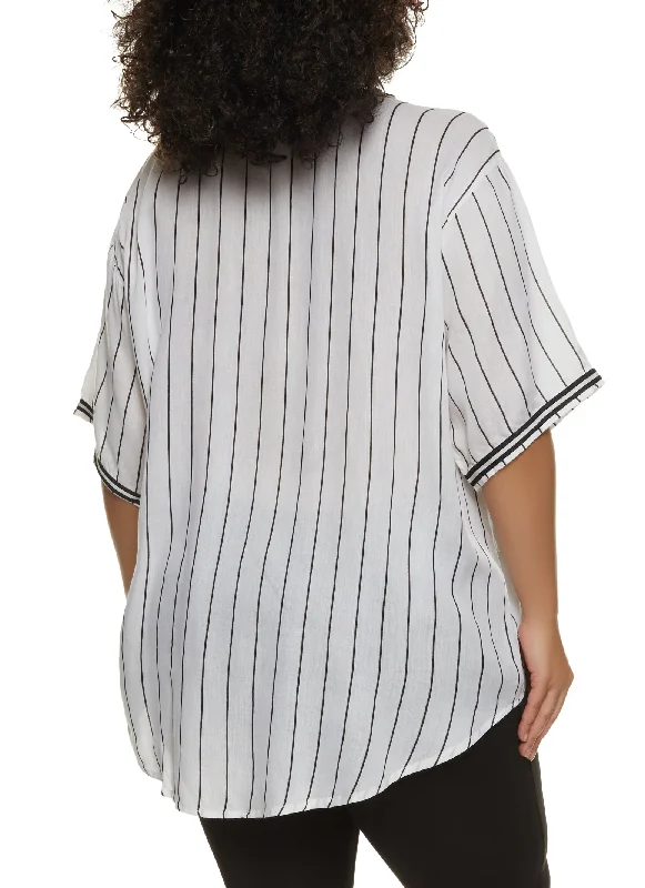 Plus Size LA Pinstripe Button Front Shirt