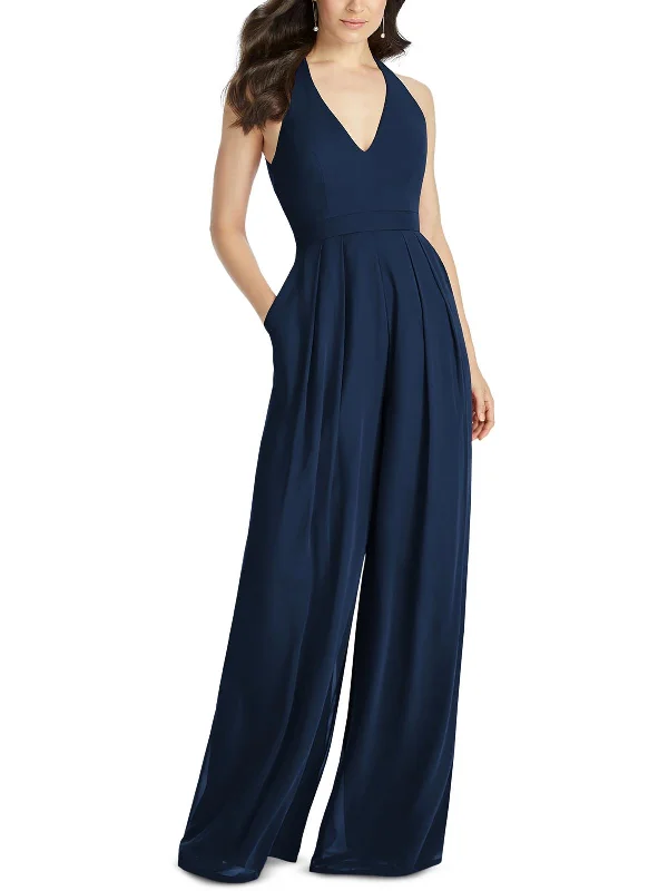 Womens Pleated V Neck Jumpsuit