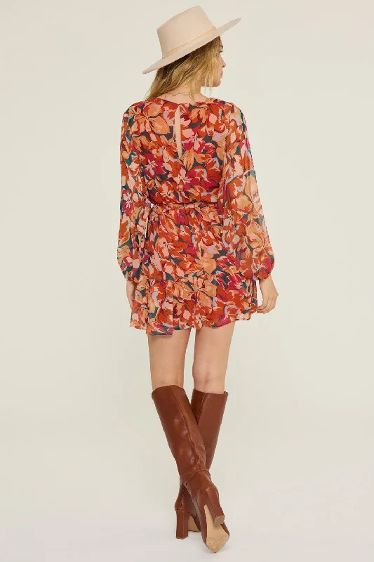 Woven Floral Print Dress (Rust Multi Floral)