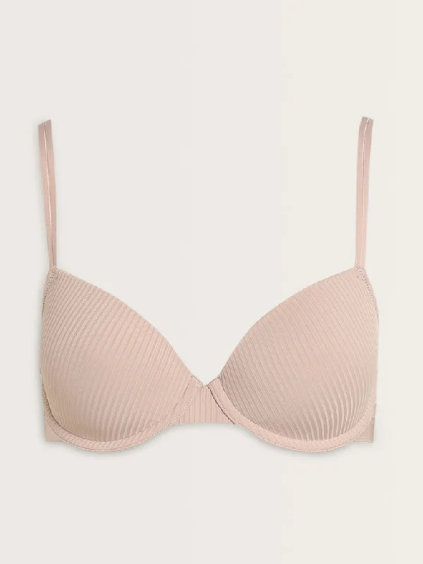 Wunderlove Light Mauve Striped Padded and Wired Bra