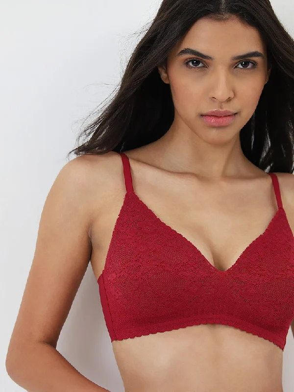 Wunderlove Red Lace Detailed Padded Bra