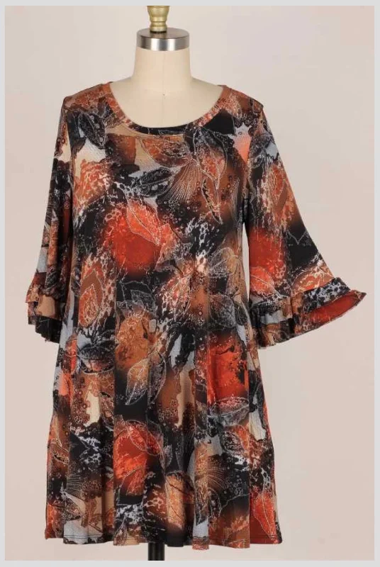 82 PQ-E {Fall Solutions}  BROWN Print Tunic PLUS SIZE 1X 2X 3X