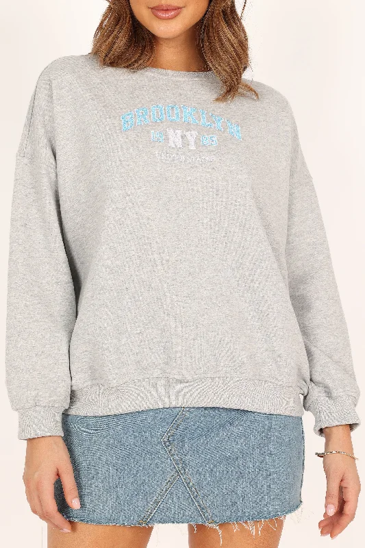 Brooklyn NY Embroidered Sweatshirt - Heather Grey