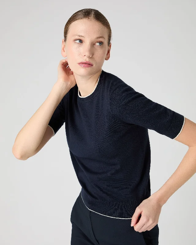 Women's Cotton Cashmere T-Shirt Navy Blue