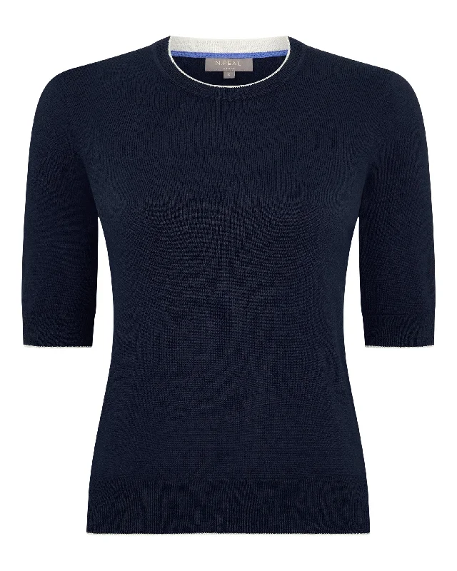 Women's Cotton Cashmere T-Shirt Navy Blue