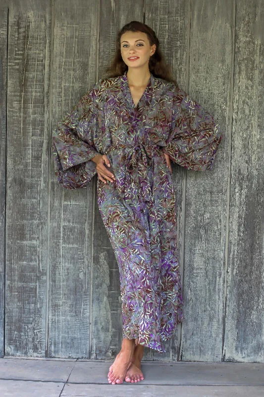 Floral Mansion Sienna Purple Floral Batik on Rayon Long Robe from Indonesia