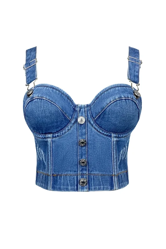 Solid Denim Bustier Crop Top