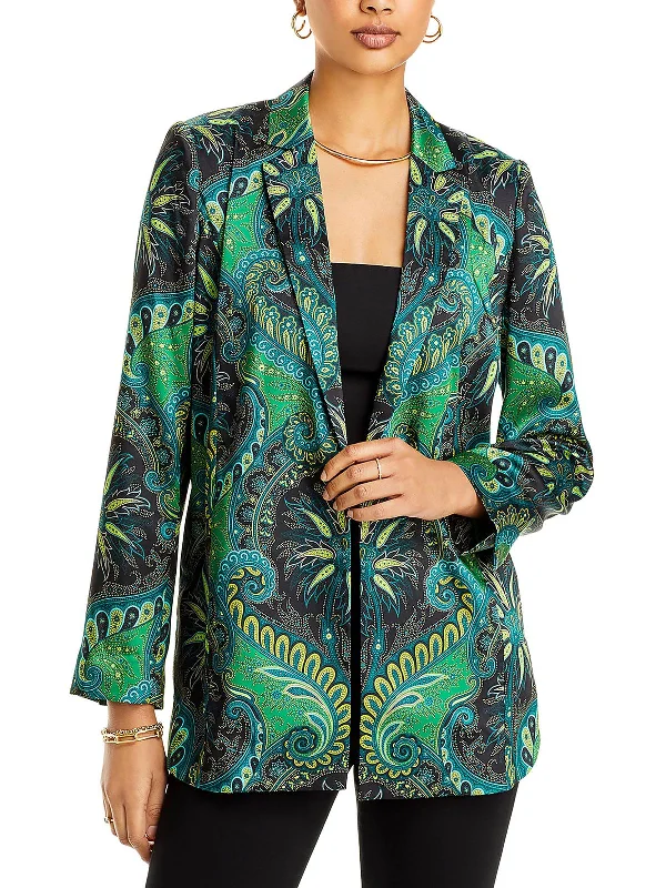 Womens Satin Printed One-Button Blazer