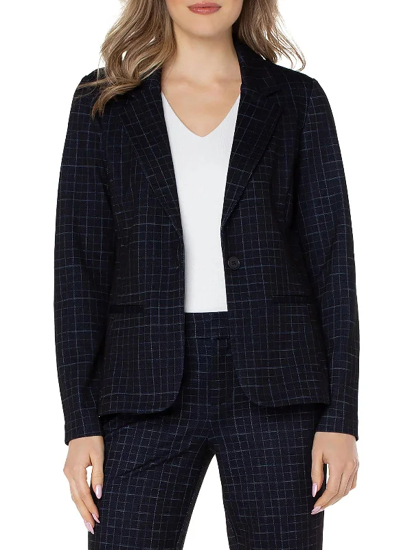 Womens Window Pane Suit Separate One-Button Blazer