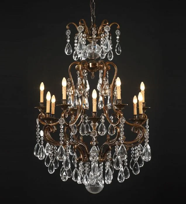 Chandeliers with Frosted Glass for a Softer Light Diffusion12 Light Brass Chandelier With Bohemian Crystals Chandeliers with Frosted Glass for a Softer Light Diffusion12 Light Brass Chandelier With Bohemian Crystals