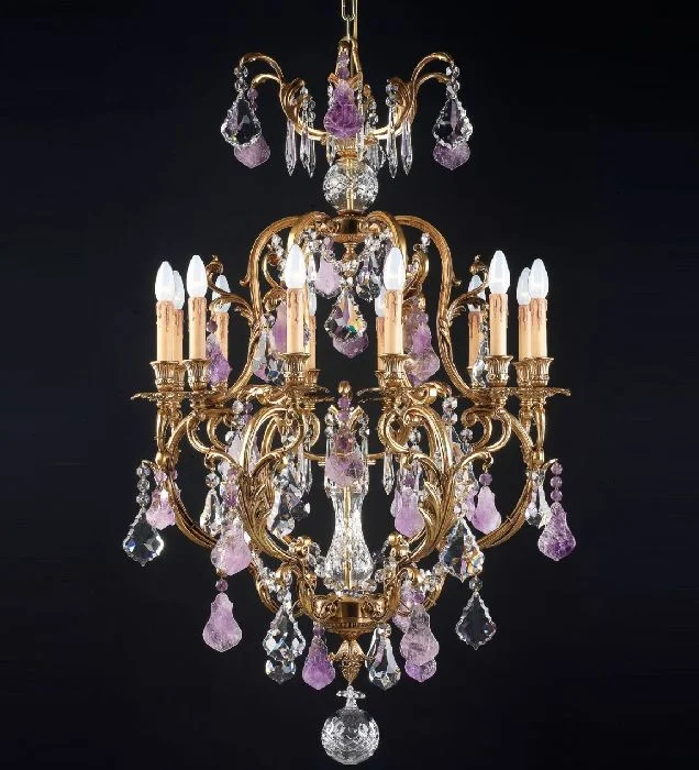 Chandeliers with Adjustable Arms for Directional Lighting12 Light Gold Chandelier With Amethyst & Crystal Pendants Chandeliers with Adjustable Arms for Directional Lighting12 Light Gold Chandelier With Amethyst & Crystal Pendants