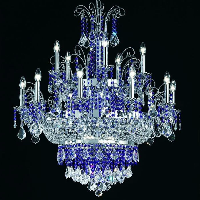 Chandeliers with Metal Frames in Silver Finish15 Light Lead Crystal Chandelier