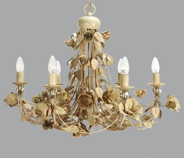 Chandeliers with Pendant Lights for a Stylish Look6 Lamp Gold Metal Chandelier With Roses & Premium Elements Chandeliers with Pendant Lights for a Stylish Look6 Lamp Gold Metal Chandelier With Roses & Premium Elements
