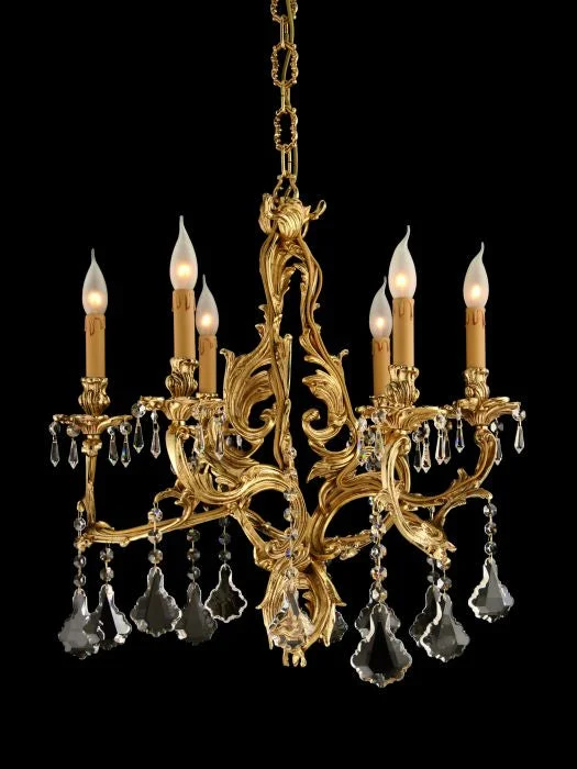 Chandeliers with Metal Frames in Black Finish6 Light Cast Brass Chandelier