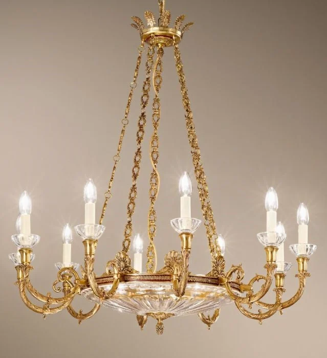 Chandeliers with Frosted Glass for a Softer Light DiffusionAntique French Gold 10 Arm English-Style Chandelier Chandeliers with Frosted Glass for a Softer Light DiffusionAntique French Gold 10 Arm English-Style Chandelier