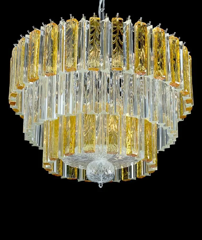 Ceiling - Mounted Chandeliers for Standard CeilingsBeautiful Large Modern Mid-Century Chandelier With Clear And Amber Murano Glass Prisms Ceiling - Mounted Chandeliers for Standard CeilingsBeautiful Large Modern Mid-Century Chandelier With Clear And Amber Murano Glass Prisms