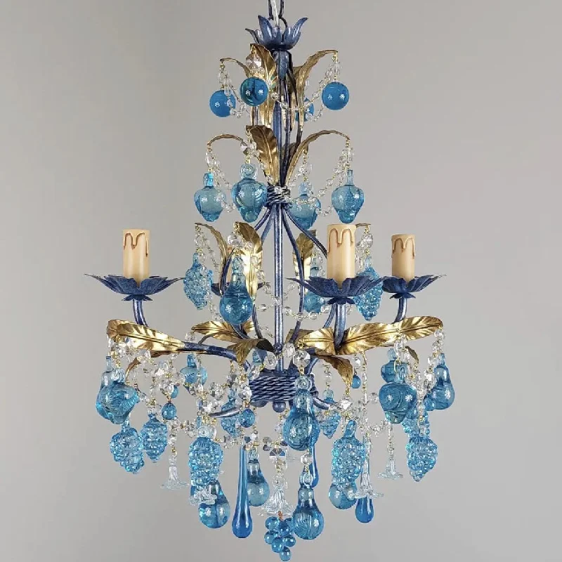Chandeliers with Colored Glass for a Splash of ColorBlue Fruit Chandelier With 4 Arms