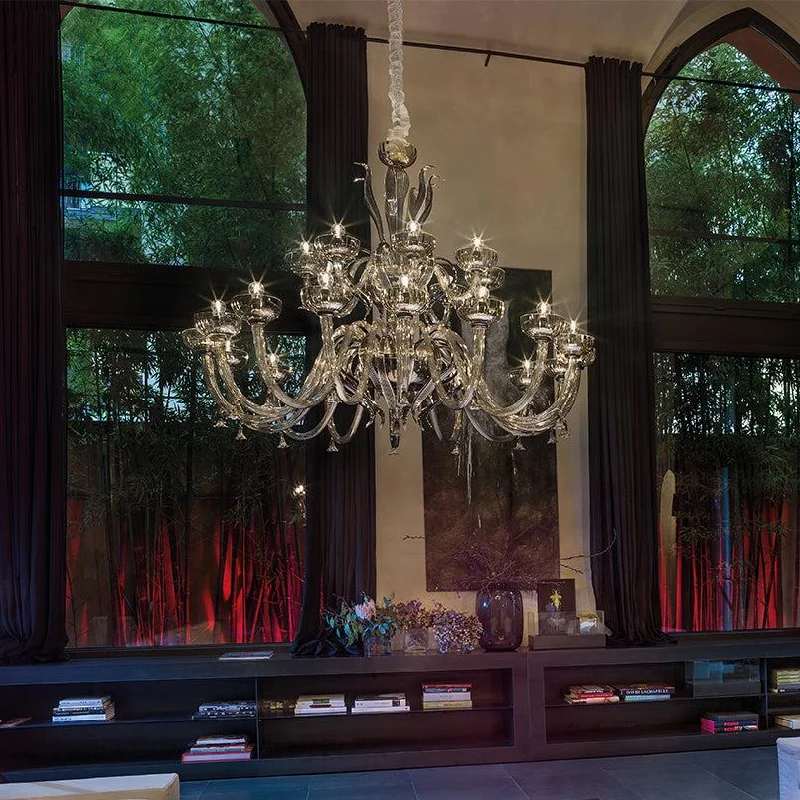 Large Chandeliers for Grand Halls and FoyersHand-Blown Elaborate Two-Tier Fine Italian Ceiling Pendant Chandelier With 24 Shade And Murano Glass Large Chandeliers for Grand Halls and FoyersHand-Blown Elaborate Two-Tier Fine Italian Ceiling Pendant Chandelier With 24 Shade And Murano Glass
