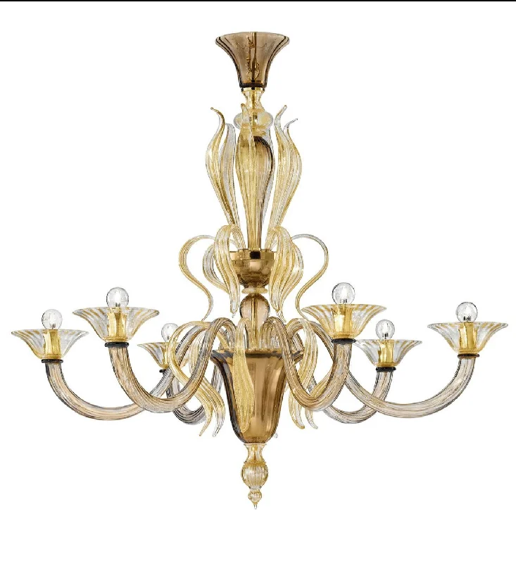 Chandeliers for Dining Rooms to Set the Mood for MealsHand-Blown Fine Venetian traditional Chandelier with eight shades and Murano Glass