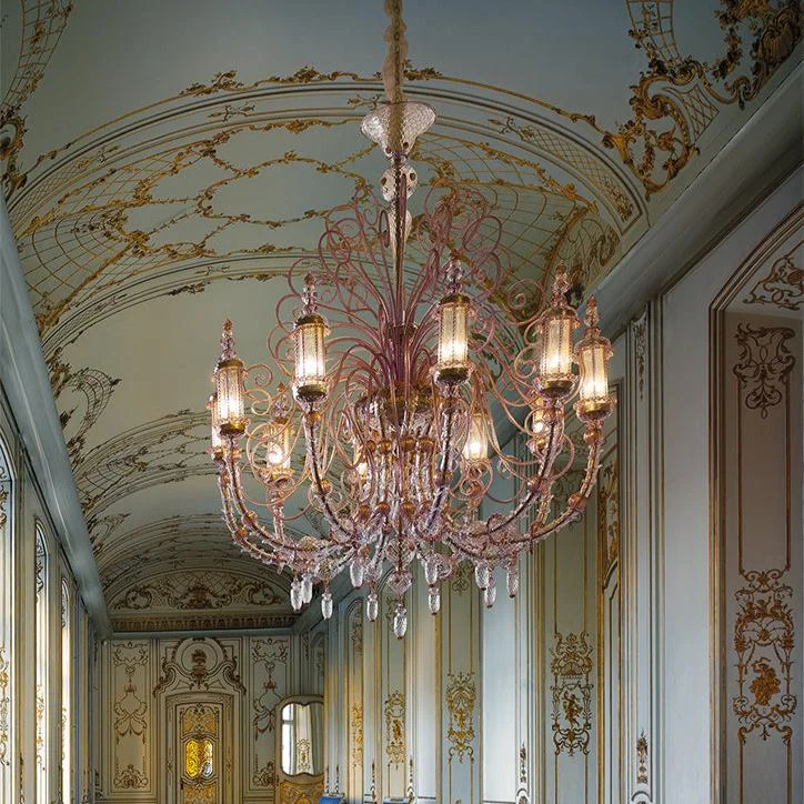 Chandeliers with Frosted Glass for a Softer Light DiffusionHand-Blown Ornate Luxurious Ceiling Pendant Chandelier With Ten Shades And Murano Glass Chandeliers with Frosted Glass for a Softer Light DiffusionHand-Blown Ornate Luxurious Ceiling Pendant Chandelier With Ten Shades And Murano Glass