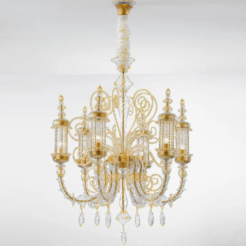 Mini Chandeliers for Adding Charm to Small SpacesHand-Blown Ornate Luxurious Ceiling Pendant Chandelier With Six Shades And Murano Glass Mini Chandeliers for Adding Charm to Small SpacesHand-Blown Ornate Luxurious Ceiling Pendant Chandelier With Six Shades And Murano Glass