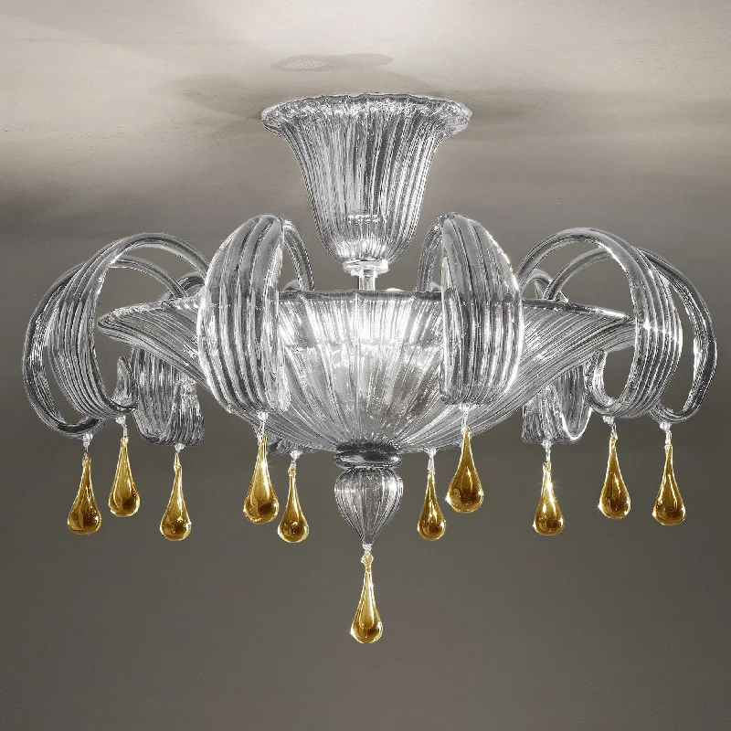 Chandeliers with Clear Crystal for a Sparkling EffectHand-blown Venetian Ceiling Lamp With Glass Drops