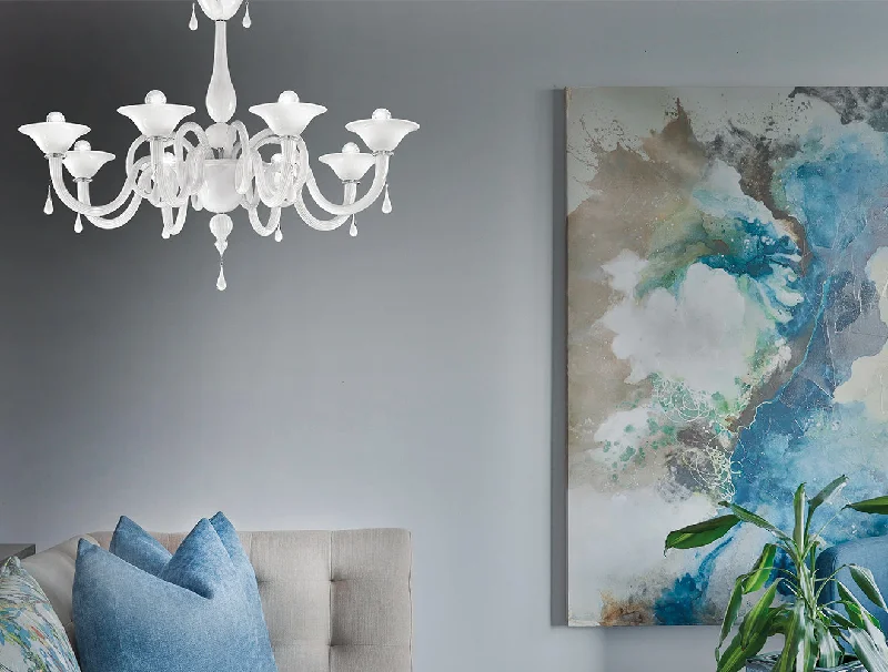 French Country Chandeliers with a Romantic AuraHandcrafted Contemporary Fine Italian Ceiling Pendant Chandelier With Eight Shades And Murano Glass