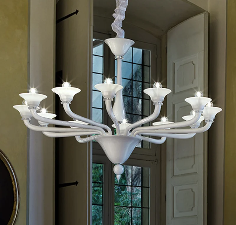 Chandeliers for High Ceilings to Fill Vertical SpaceHandmade High Quality Elegant Single-Tier Venetian Chandelier Lamp With Twelve Shades And Murano Glass Chandeliers for High Ceilings to Fill Vertical SpaceHandmade High Quality Elegant Single-Tier Venetian Chandelier Lamp With Twelve Shades And Murano Glass