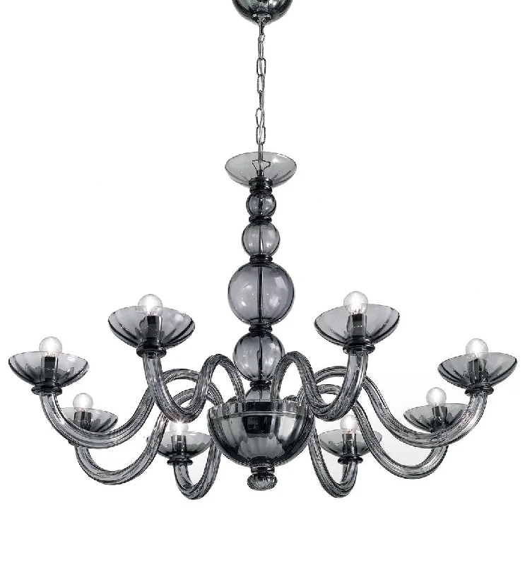 Chandeliers with Metal Frames in Black FinishHandcrafted Luxurious Single-Tier Venetian Chandelier Lamp With Eight Shades And Murano Glass Chandeliers with Metal Frames in Black FinishHandcrafted Luxurious Single-Tier Venetian Chandelier Lamp With Eight Shades And Murano Glass