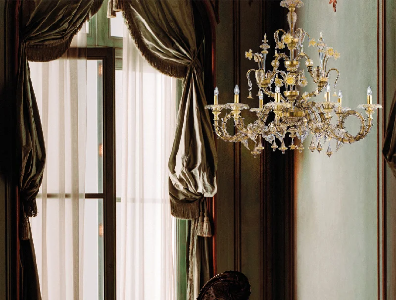 Chandeliers with Frosted Glass for a Softer Light DiffusionHandcrafted Ornamental Antique Fine Italian Chandelier With Eight Lights And Murano Glass Chandeliers with Frosted Glass for a Softer Light DiffusionHandcrafted Ornamental Antique Fine Italian Chandelier With Eight Lights And Murano Glass