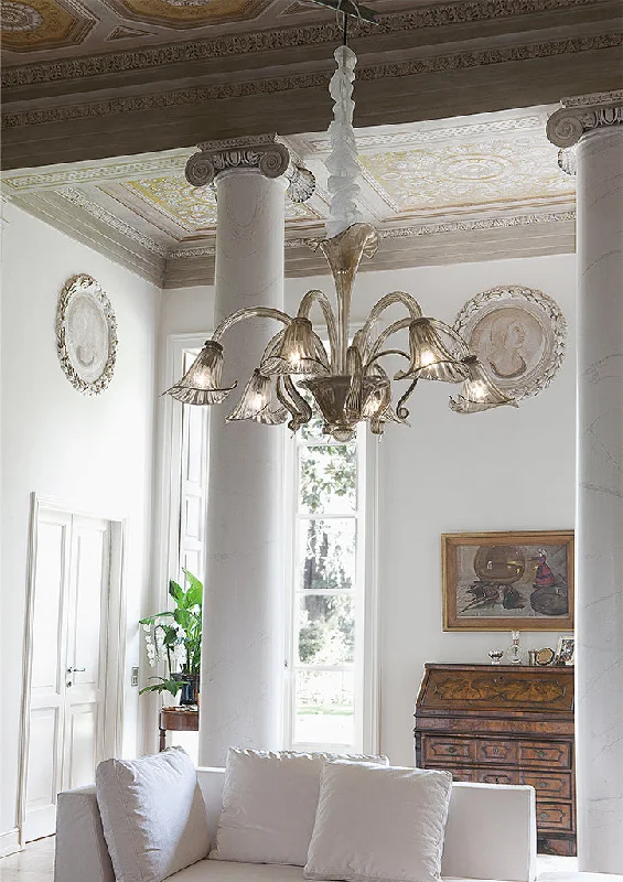 Art Deco Chandeliers for a Retro - Glam LookHandcrafted Sophisticated Fine Italian Ceiling Pendant Chandelier With Six Shades And Murano Glass Art Deco Chandeliers for a Retro - Glam LookHandcrafted Sophisticated Fine Italian Ceiling Pendant Chandelier With Six Shades And Murano Glass