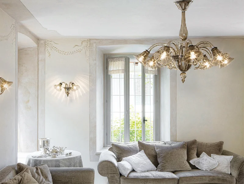 Small Chandeliers for Compact RoomsHandmade Elegant Venetian Chandelier With Eight Shades And Murano Glass Small Chandeliers for Compact RoomsHandmade Elegant Venetian Chandelier With Eight Shades And Murano Glass