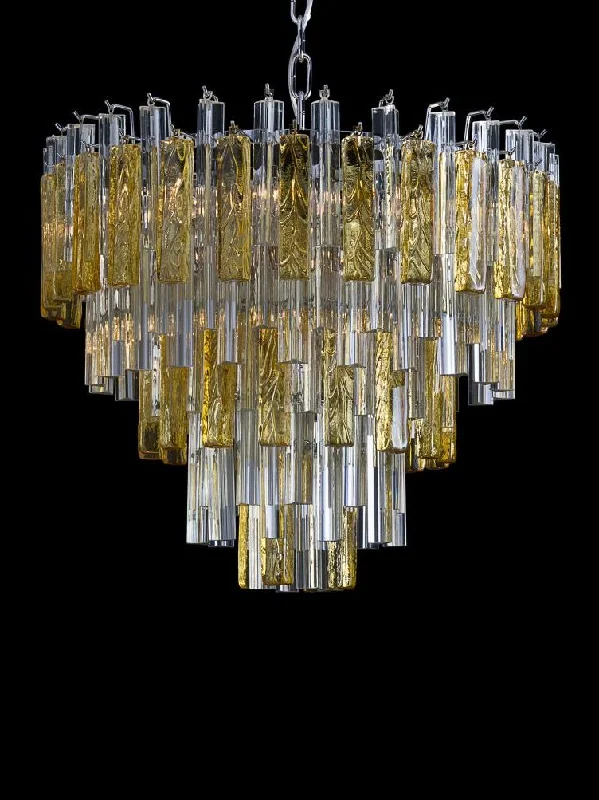 Chandeliers with Metal Frames in Gold FinishElegant Large Mid-Century Chandelier With Clear And Amber Murano Glass Prisms Chandeliers with Metal Frames in Gold FinishElegant Large Mid-Century Chandelier With Clear And Amber Murano Glass Prisms