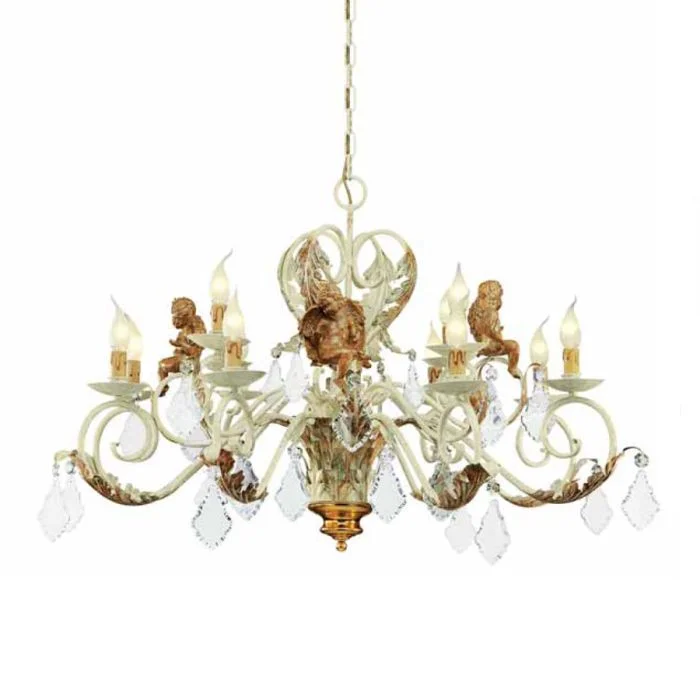 Rustic Wood Chandeliers for Country - Style HousesGold & White Metal Chandelier With Wooden Angel & Glass Crystals Rustic Wood Chandeliers for Country - Style HousesGold & White Metal Chandelier With Wooden Angel & Glass Crystals
