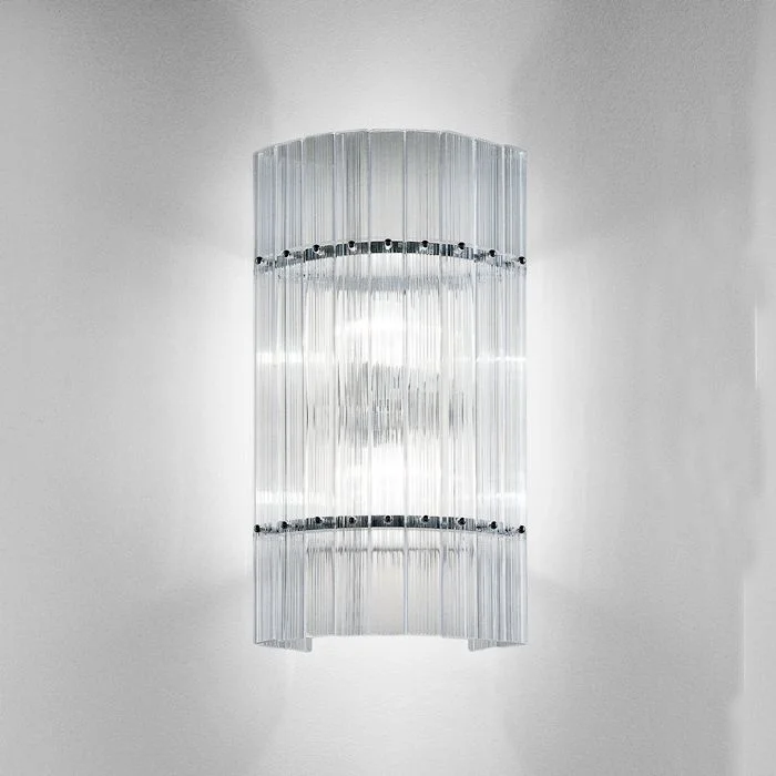 Chandeliers with Clear Crystal for a Sparkling EffectLarge Modern Nastri Ribbed Glass Wall Light From Venini Chandeliers with Clear Crystal for a Sparkling EffectLarge Modern Nastri Ribbed Glass Wall Light From Venini