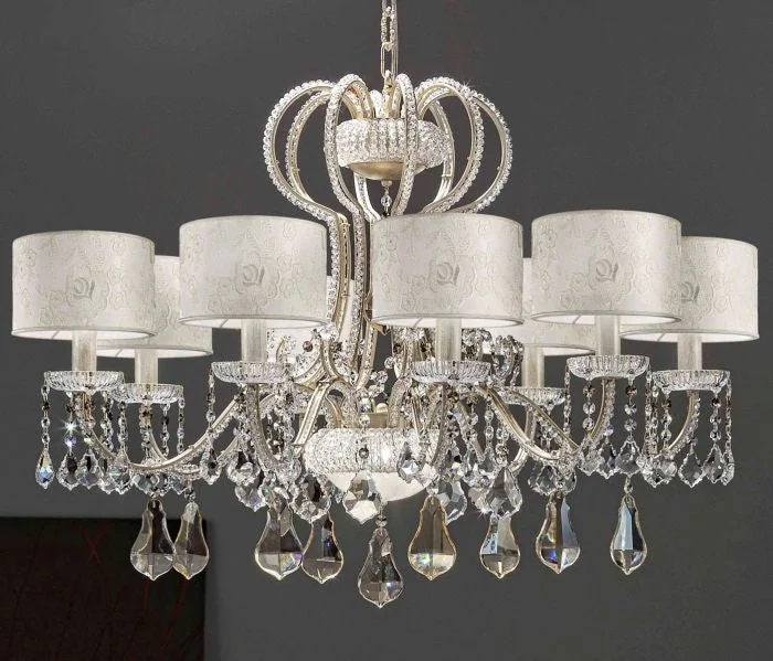 Chandeliers for High Ceilings to Fill Vertical SpaceTen Arm Crystal Chandelier With White Lace Shades Chandeliers for High Ceilings to Fill Vertical SpaceTen Arm Crystal Chandelier With White Lace Shades