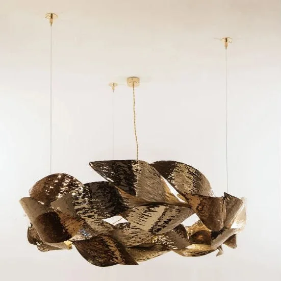 Chandeliers with Metal Frames in Gold FinishTextured Brass Ceiling Pendant With Leaf Detailing Chandeliers with Metal Frames in Gold FinishTextured Brass Ceiling Pendant With Leaf Detailing