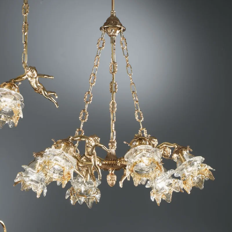 Chandeliers with Clear Crystal for a Sparkling EffectUnique 6 Arm Brass Angel Pendant Chandeliers with Clear Crystal for a Sparkling EffectUnique 6 Arm Brass Angel Pendant