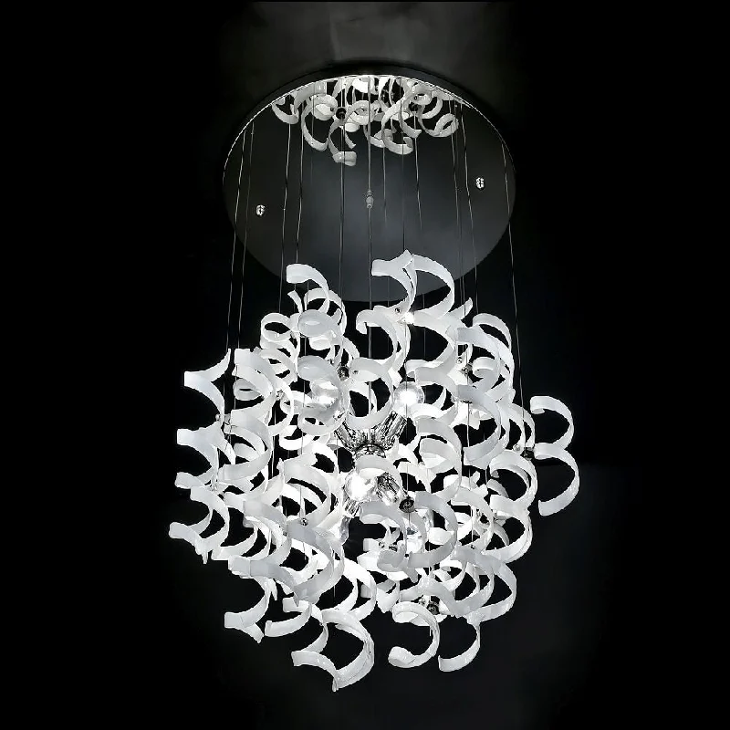 Chandeliers with Metal Frames in Bronze FinishWhite Round Ribbon Pendant