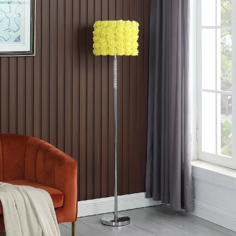 Industrial Style Floor Lamp with Exposed Bulbs for Loft Apartments63" Steel Traditional Shaped Floor Lamp With Yellow Roses Drum Shade By Homeroots Industrial Style Floor Lamp with Exposed Bulbs for Loft Apartments63" Steel Traditional Shaped Floor Lamp With Yellow Roses Drum Shade By Homeroots