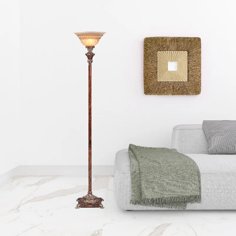 Metal Floor Lamp with a Matte Black Finish for a Sleek Look69" Brown Faux Wood Torchiere Floor Lamp With Brown Stained Glass Bell Shade By Homeroots Metal Floor Lamp with a Matte Black Finish for a Sleek Look69" Brown Faux Wood Torchiere Floor Lamp With Brown Stained Glass Bell Shade By Homeroots
