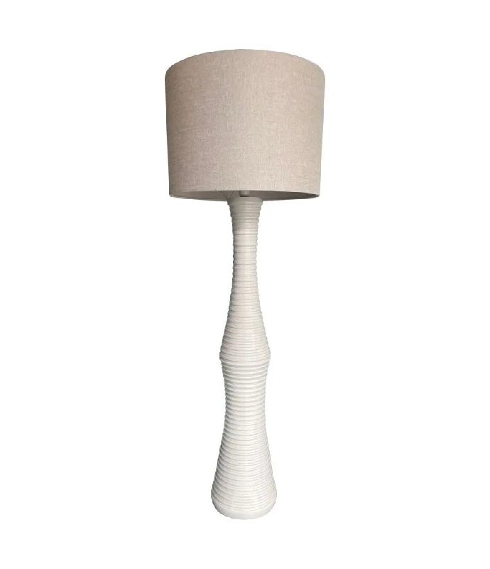 Smart Floor Lamp with Voice Control and Bluetooth ConnectivityA large 1970s Italian white ribbed ceramic floor lamp with natural linen shade Smart Floor Lamp with Voice Control and Bluetooth ConnectivityA large 1970s Italian white ribbed ceramic floor lamp with natural linen shade