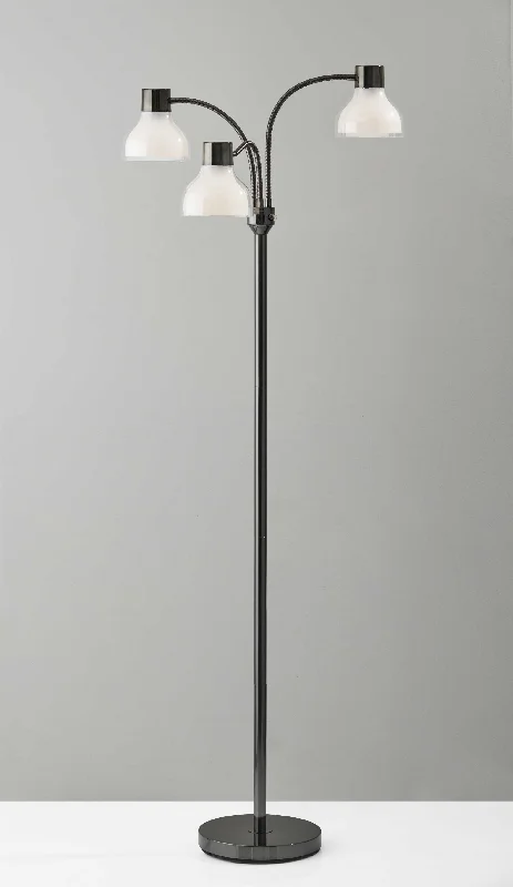 Modern Minimalist Floor Lamp for Contemporary Living RoomsAdjustable Three Light Floor Lamp in Black Nickel Finish With Frosted Inner Shades Modern Minimalist Floor Lamp for Contemporary Living RoomsAdjustable Three Light Floor Lamp in Black Nickel Finish With Frosted Inner Shades