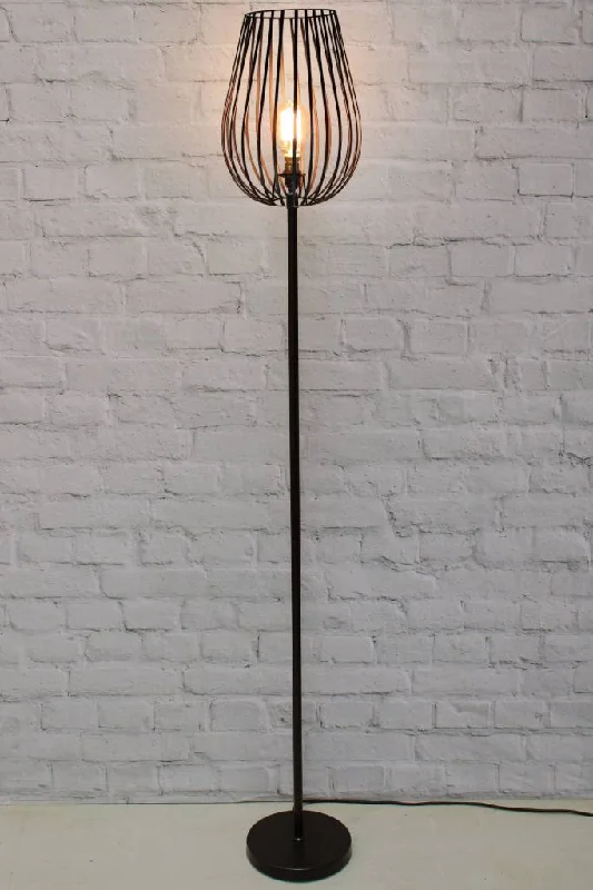 Glass Floor Lamp with Frosted Shades for Soft Diffused LightBlack Cage Floor Lamp
