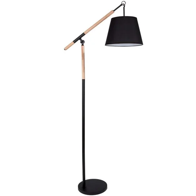 Fabric Floor Lamp with a Linen Shade for a Relaxed AestheticBlack & Wood Floor Lamp Fabric Floor Lamp with a Linen Shade for a Relaxed AestheticBlack & Wood Floor Lamp