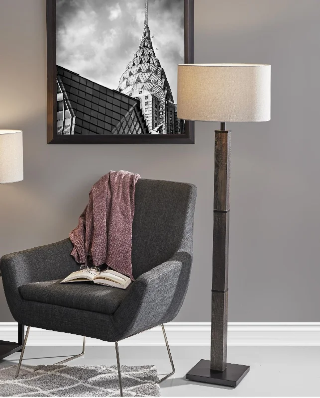 Bohemian Inspired Floor Lamp for Eclectic Home DecorBlack Wood Pillar Floor Lamp