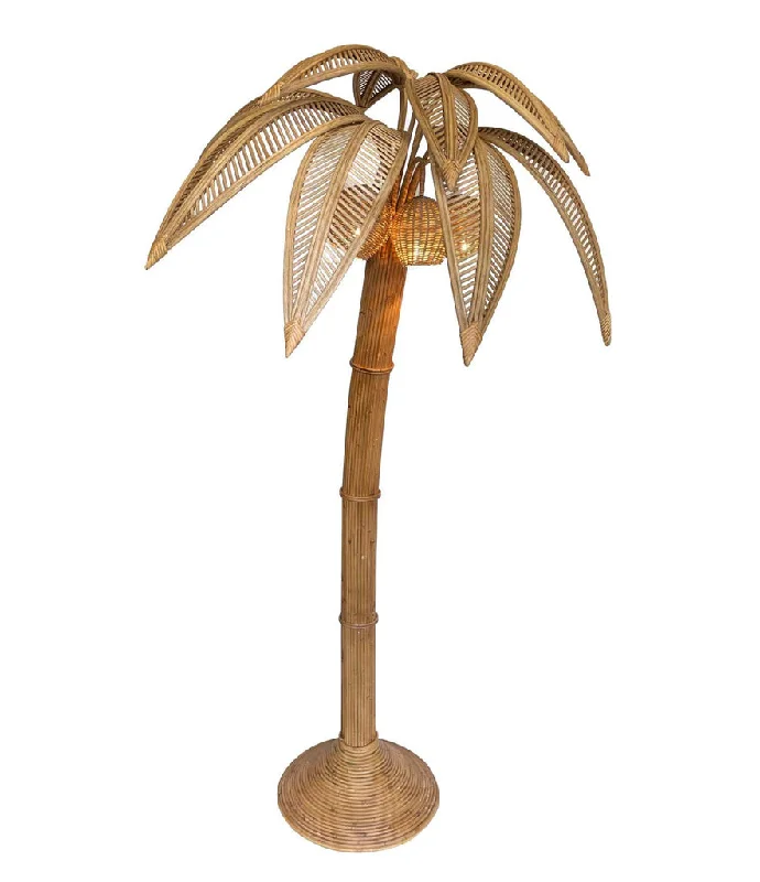 Way Switch Floor Lamp for Multiple Light Intensity LevelsLARGE RATTAN PALM TREE FLOOR LIGHT, WITH THREE BULBS IN THE COCONUTS Way Switch Floor Lamp for Multiple Light Intensity LevelsLARGE RATTAN PALM TREE FLOOR LIGHT, WITH THREE BULBS IN THE COCONUTS