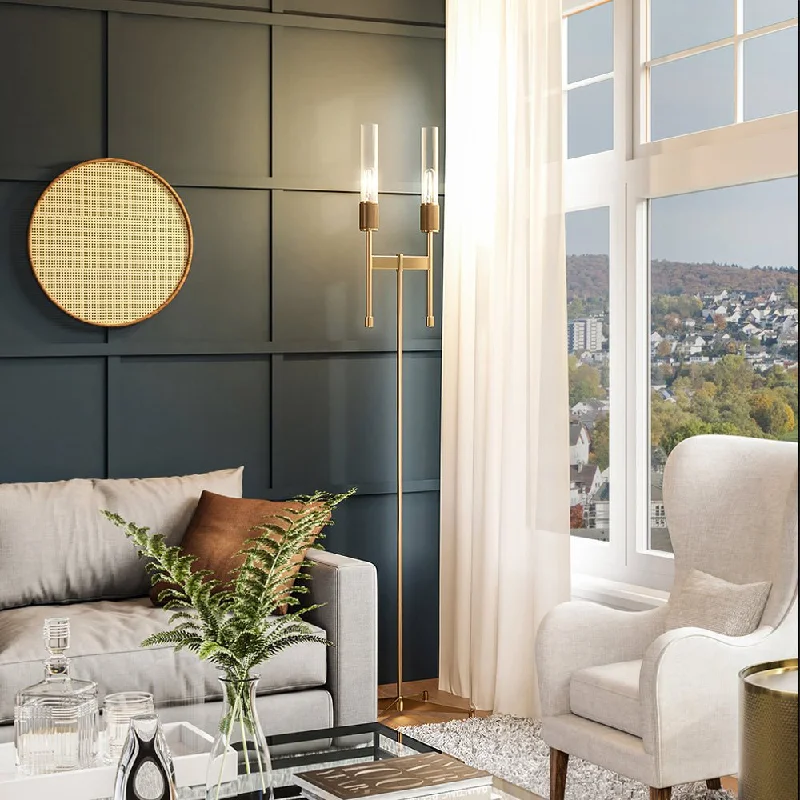 Industrial Style Floor Lamp with Exposed Bulbs for Loft ApartmentsUEX7931 Mid-Century Modern Floor Lamp 17''W x 17''D x 65''H, Aged Brass Finish, Monowi Collection Industrial Style Floor Lamp with Exposed Bulbs for Loft ApartmentsUEX7931 Mid-Century Modern Floor Lamp 17''W x 17''D x 65''H, Aged Brass Finish, Monowi Collection