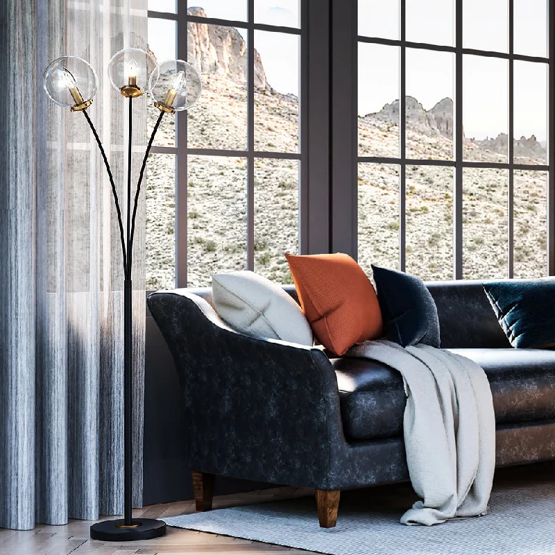 Wood Floor Lamp with Natural Grain for a Warm and Organic FeelUEX7972 Mid-Century Modern Floor Lamp 24''W x 24''D x 64''H, Matte Black and Aged Brass Finish, Leander Collection Wood Floor Lamp with Natural Grain for a Warm and Organic FeelUEX7972 Mid-Century Modern Floor Lamp 24''W x 24''D x 64''H, Matte Black and Aged Brass Finish, Leander Collection