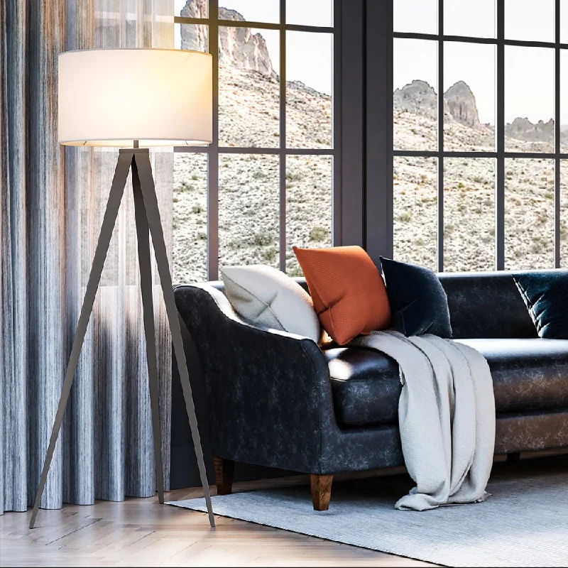 Fabric Floor Lamp with a Linen Shade for a Relaxed AestheticUEX8210 Mid-Century Modern Floor Lamp 20''W x 20''D x 61''H, Satin Nickel Finish, Nampa Collection Fabric Floor Lamp with a Linen Shade for a Relaxed AestheticUEX8210 Mid-Century Modern Floor Lamp 20''W x 20''D x 61''H, Satin Nickel Finish, Nampa Collection
